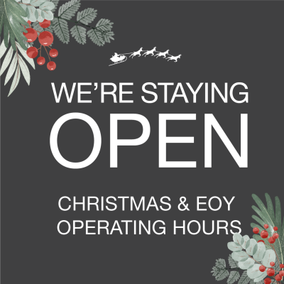 Thank you and Holiday Opening Dates and Times